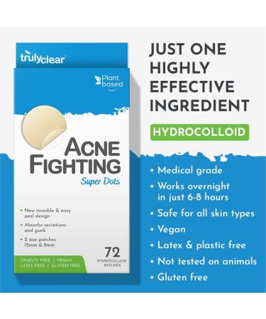 Truly Clear Acne Pimple Patches - Plant Based Hydrocolloid Blemish Zit Dots for Face & Body - Ideal for Cystic Acne - 72 Count Pack - Cruelty-Free Overnight Results - Buy Online on GoSupps.com