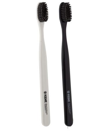 Kent  Oral Care Charcoal toothbrush Slim teeth whitening brush for adults and children - Ultra Soft Bristles - Black & White - 4 Pieces 4 PCS Silver