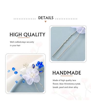 Blue Rhinestone Wedding Lace Flower Hair Pins - Bridal Crystal Headpieces for Women and Girls (Pack of 2) - Buy Online on GoSupps.com