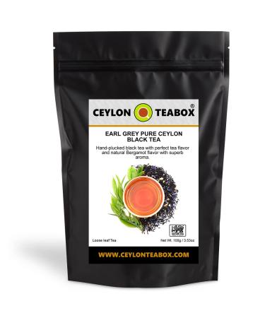 Ceylon Teabox Earl Grey Blue Flower Bergamot Tea Pure Ceylon Black Tea (FBOP) Earl Grey Tea Loose Leaf Tea World's Finest Pure Ceylon Black Tea Loose Leaf Earl Grey 100g in Resealable Pouch