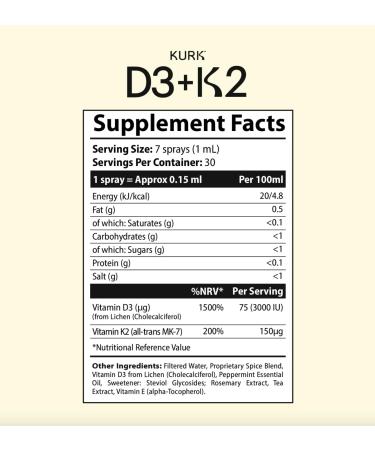 Kurk Vitamin D3 3000 IU and Vitamin K2 150 UG (MK7) - High Strength Vitamin D3 K2 Oral Spray - Vegan Fast Absorption Vitamin D Supplement - Peppermint 1 Fl Oz (30ml) - Buy Online on GoSupps.com