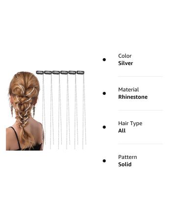 Chunyin Rhinestone Hair Chains for Women - 6 Count Pack of Long Silver Hair Extensions with Pearls - Black Silver Hair Braiding Clips for Glamorous Hairstyles - Buy Online on GoSupps.com