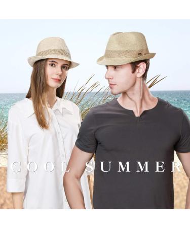 Fancet Packable Straw Fedora Panama Hat for Men & Women - Beige | Sun Summer Beach Trilby - Medium 16010 - Buy Online on GoSupps.com