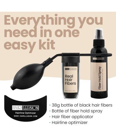 Hair Illusion Combo Kit - Hold Spray, 38g Hair Fiber, Applicator & Optimizer (Black) | Bold & Defined Hair - Buy Online on GoSupps.com