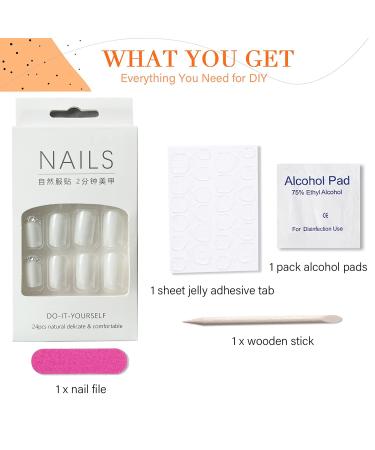 Square Press On Nails Short White Fake Nails | Glue On Acrylic False Nails with Matte Finish & Sequin Designs | 24Pcs Set for Women & Girls - Buy Online on GoSupps.com
