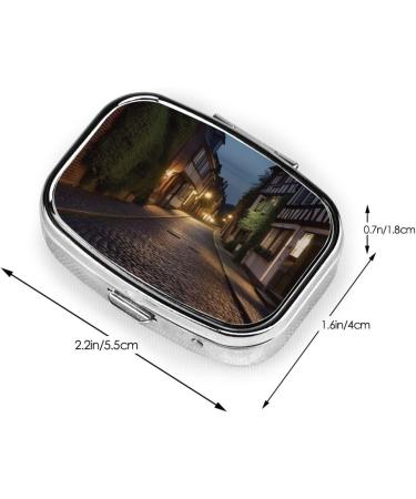 Nighttime The Cobbles at Street Printed Square Pill Box | Portable Travel Medicine Organizer for Easy Daily Dosing - Buy Online on GoSupps.com