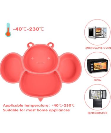 Vicloon Baby Suction Plate with Fork & Spoon Set - Non-Slip Silicone Divided Feeding Plate for Toddler Self Feeding, BPA-Free & FDA Approved - Dishwasher Safe - Pink Bee - Buy Online on GoSupps.com