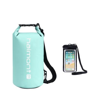 Haimont Waterproof Dry Bag Floating Dry Sack Roll Top Dry Backpack for Kayaking Rafting Boating SUP Fishing with IPX8 Waterproof Phone Case Aqua Green 10L Aqua Green 10L