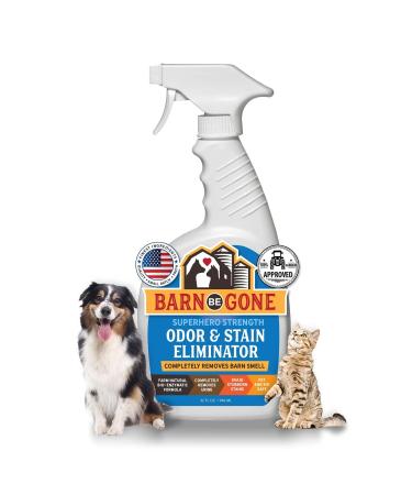 BARN BE GONE Superhero Strength Stain & Pet Odor Eliminator | Enzyme Carpet Cleaner Spray for Pets | Pet Stain Remover for Dog and Cat Urine Destroyer | Small Pet and Puppy Supplies | Pee Deodorizer 32 oz