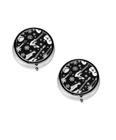 (Guitar Pattern) Round Pill Box 3 Compartment Pill Box Mini Decorative Pocket Purse Portable Travel Medicine Tablet Vitamin Holder Organizer Pill Case
