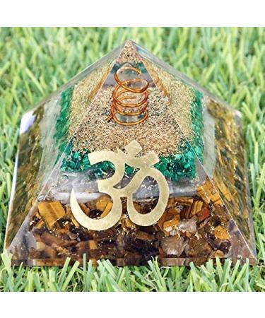 Aashita Creations Multistone Orgone Crystal Pyramid Malachite Selenite Tiger Eye with Om Symbol