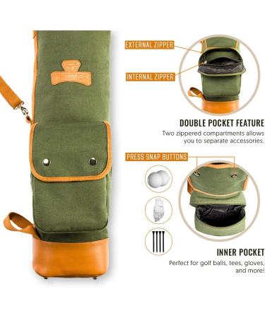 Thorza Sunday Golf Bag - Vintage Canvas & Leather for Men and Women | Lightweight Carry Bag with Zippered Pockets for 18 Holes | Stores Balls, Tees, Clubs | Compact, No Stand Stick - Buy Online on GoSupps.com