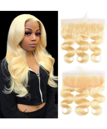 QTHAIR 12A Russian Blonde #613 Transparent Lace Frontal 16in 100% Russian Blonde Human Hair Body Wave Ear to Ear Lace Frontal for Black Women (16", #613 Honey Blonde Body Wave 13x4 Frontal) 16" #613 Body Wave Frontal