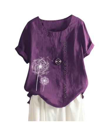 T-Shirt Women's Summer Blouse Short Sleeve T-Shirt V-Neck Clothing Woman Loose Comfortable Crew Neck Clothes Pullover Teenager Pullover with Print T-Shirt Loose Purple 3XL