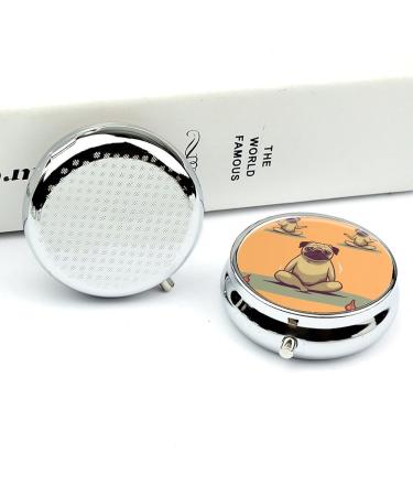 Round Pill Box - Yoga Pug Print 3 Compartment Portable Decorative Pill Organizer - Buy Online on GoSupps.com