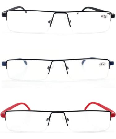 MMOWW 3-Pack Ultralight TR90 Reading Glasses for Men & Women - Stylish Half-Rim Metal Glasses with Case (Black Blue Red 1.5x) - Buy Online on GoSupps.com