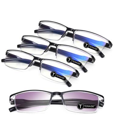 TERAISE Anti- UV Reading Glasses 4 Pairs Blue Light Blocking Reader Womens Mens 3black+1sun 2.25 x