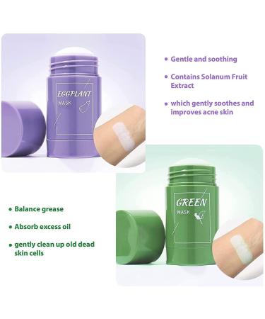 2PCs Green Tea Clay Mask Stick - Oil Control Acne Clearing & Blackhead Remover - Moisturizing Green Tea + Aubergine Formula for Flawless Skin - Buy Online on GoSupps.com