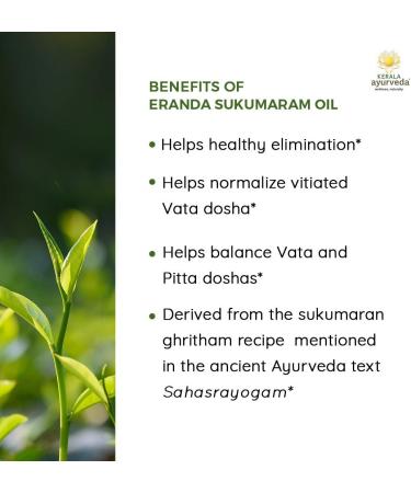 Kerala Ayurveda Eranda Sukumaram Herbal Oil for Internal Use to Help Support Healthy Elimination & Normalizes Vata and Pitta doshas 1.01 Fl Oz - Buy Online on GoSupps.com