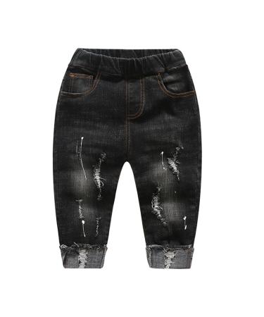 KIDSCOOL SPACE Baby Girl Boy Jeans Little Kid Elastic Waist Ripped Denim Pants 3-4 Years Black - Buy Online on GoSupps.com