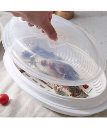 Cabilock 1pc Steamer Dumpling Container with Lid Microwave Cooking Pot Fish Steaming Holder Microwave Cookware Oval Fish Pan Microwave Containers Food Grade Pp Rice Microwave Dish White White 32.7x18.6cm - Buy Online on GoSupps.com