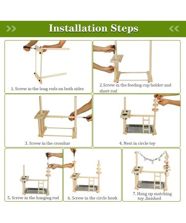 Olpchee Bird Playground Parrot Playstand with Feeder Cups, Toys, and Tray - Wooden Perch Gym for Cockatiel, Parakeet - Buy Online on GoSupps.com