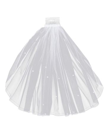FRCOLOR First Communion Veil for Girls 16 Inch Short Veil with Hair Comb Peal Wedding Flower Girl Veil Hair Accessories for Girls
