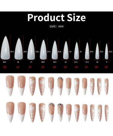 Runrayay White Acrylic Press-On Nails with Rhinestones - Long Floral Design Full Coverage for Women & Girls - Buy Online on GoSupps.com