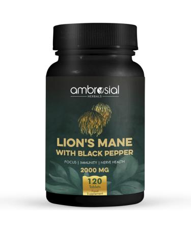 AMBROSIAL Lion's Mane with Black Pepper - 2000 mg Pack of 1-120 Tablets