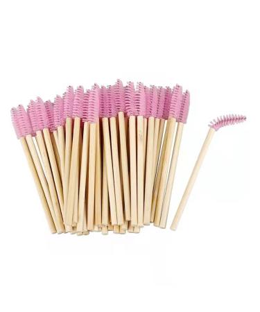 50 Pcs Disposable Eyelash Brushes Bamboo Lash Mascara Wands Eye Lash Eyebrow Applicator Brush for Eyelash Extension Makeup Applicators Kits pink