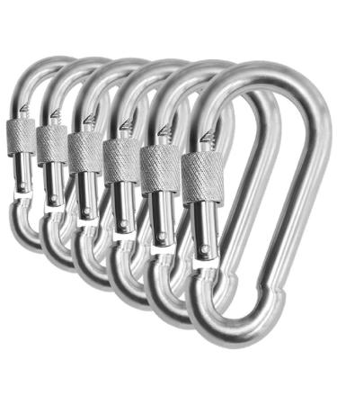 Branded Boards Heavy Duty Stainless Steel Thumb Screw Locking Carabiner Spring Snap Clip Link Hooks. 200-400lb Load. 6 Packs and 12 Packs 5cm-6-Pack-Silver