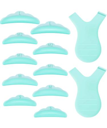 10 pieces silicone eyelashes permanent wave curly curler permanent wave pad reusable silicone pads 5 sizes eyelashes lifting rods with 2 pieces eyelashes y brush makeup beauty tool green
