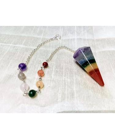 Handcrafted 7 Chakra Crystal Pendulum for Healing and Scrying - Genuine Gemstone Dowsing Tool with Orgonite Point and Chakra Beads Chain - Buy Online on GoSupps.com