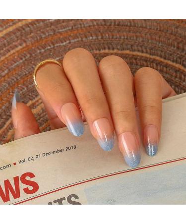 Sethexy Shiny Oval False Fingernails - Sparkle Acrylic Gradient Nail Tips (24 pcs) with Glue - Complete Cover Press-On Nails for Women & Girls in Blue - Buy Online on GoSupps.com