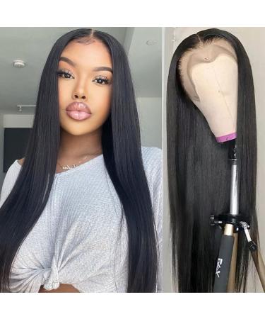 UNANCY Straight Lace Front Wigs Human Hair Pre Plucked Hairline Glueless 180% Density 13 4 HD Transparent Wigs for Women Human Hair with Baby Hair Natural Color (24 Inch) 24 Inch 13 4 Straight Lace Front Wigs