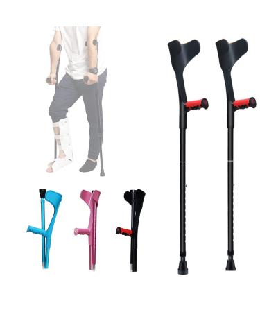 LINYUES Crutches 1 Pair Forearm with Open Cuffs Folding Aluminum Walking 10-Level Height Adjustable Ergonomic Handles Suitable for Men and Women Height 140-185Cm/Black (Blac