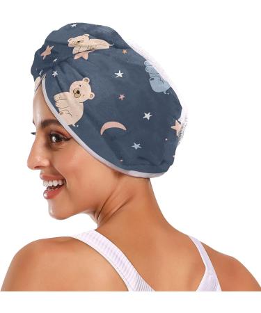 Starry Sky Bears Hair Towel 2 Pack | Super Absorbent Quick Dry Hair Turbans - Perfect for Women & Girls - Buy Online on GoSupps.com