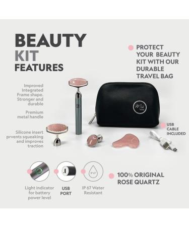 USB Rose Quartz Face Roller Massager - Vibrating Gua Sha Set with Travel Bag | Jade Roller for Eye Neck & Face Care - Buy Online on GoSupps.com