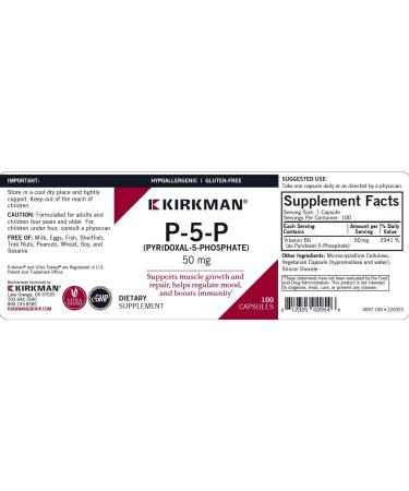 Kirkman P-5-P (Pyridoxal 5-Phosphate Vitamin B-6 Metabolite) 50 mg - Hypoallergenic 100 Count - Buy Online on GoSupps.com