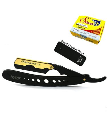 Sharpend Cut Throat Shaving Razor Kit - Matte Black Gold Straight Edge Safety For Men - Professional Barber Cutthroat Razors Set Premium Stainless Steel Shaver With Blades