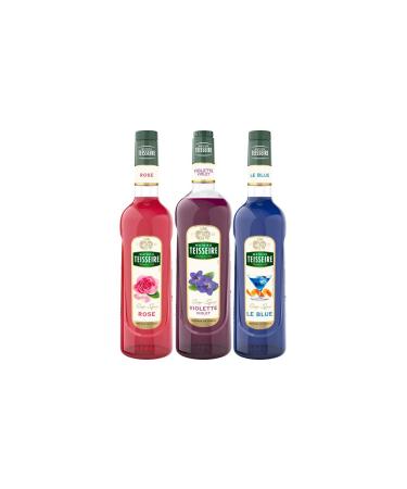 Set of 3 Mathieu Teisseire Syrups – Pink, Violet, Curacao the Blue, 70cl and 1L Bottles, Assorted Aperitif qui Détonne