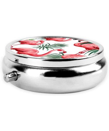 Flamingo Bird Green Leaf Round Pill Box | 3 Compartment Portable Travel Organizer for Vitamins & Medications - Buy Online on GoSupps.com