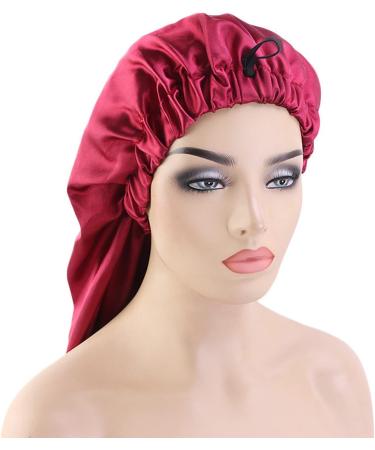 SHFANYUA 2PCS Satin Long Curly Hair Braid Bonnet for Women - Soft Elastic Band Sleeping Caps - Black Wine - Buy Online on GoSupps.com