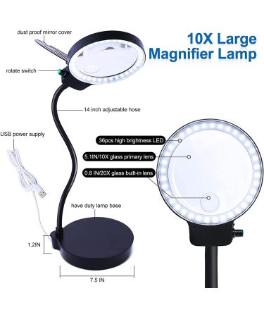 10X 20X Magnifying Glass with Light and Stand | Brightness Adjustable Desk Lamp for Reading, Close Work, and Hobbies - Buy Online on GoSupps.com