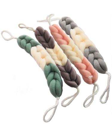 AARainbow 4 Packs Long Stretch Back Sponge with Rope Handles Back Scrubber Bath Shower Mesh Sponge Exfoliating Body Scrub Stretch Braided Loofah for Men and Women (B-1 Grey+1 Green+1 Pink+1 Coffee)