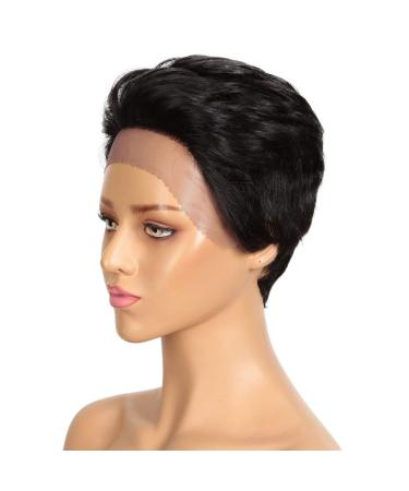D BUT Human Hair Wig with Film Lace Front 23 cm 79 g (1B: Black) 22 cm (1 pack) 1B:black