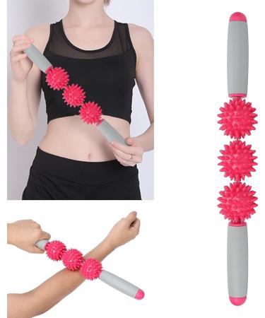 Verdant Touch Massage Roller - Muscle Relief & Relaxation Yoga Stick with 3 Balls - Rose Red - Buy Online on GoSupps.com