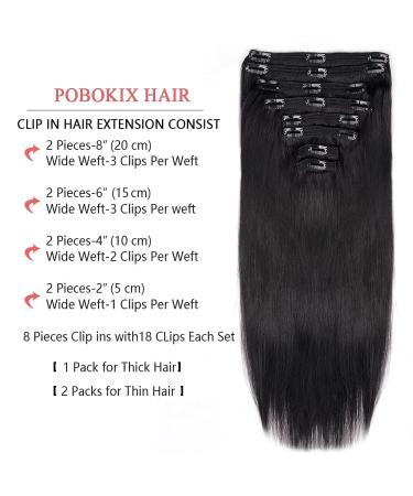 18 Brazilian Remy Clip in Hair Extensions for Black Women - 120g, 8Pcs Double Lace Weft - Natural Black (18 inch) - Buy Online on GoSupps.com