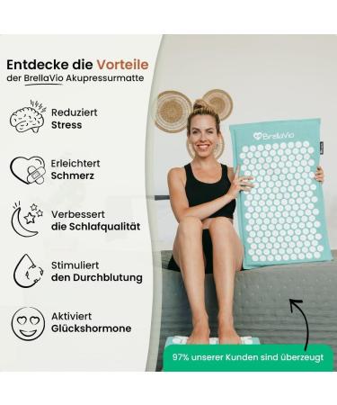 BRELLAVIO Acupressure Massage Mat with Pillow - Pastel Turquoise Acupuncture Relief for Back Neck Shoulders & Feet - Ultimate Relaxation & Tension Relief - Buy Online on GoSupps.com