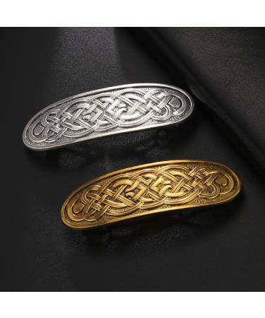 Amaxer Viking Gold Silver Barrettes - Celtic Knot Hair Clips for Women and Girls - Vintage French Hair Accessories for Thick and Thin Hair - Buy Online on GoSupps.com